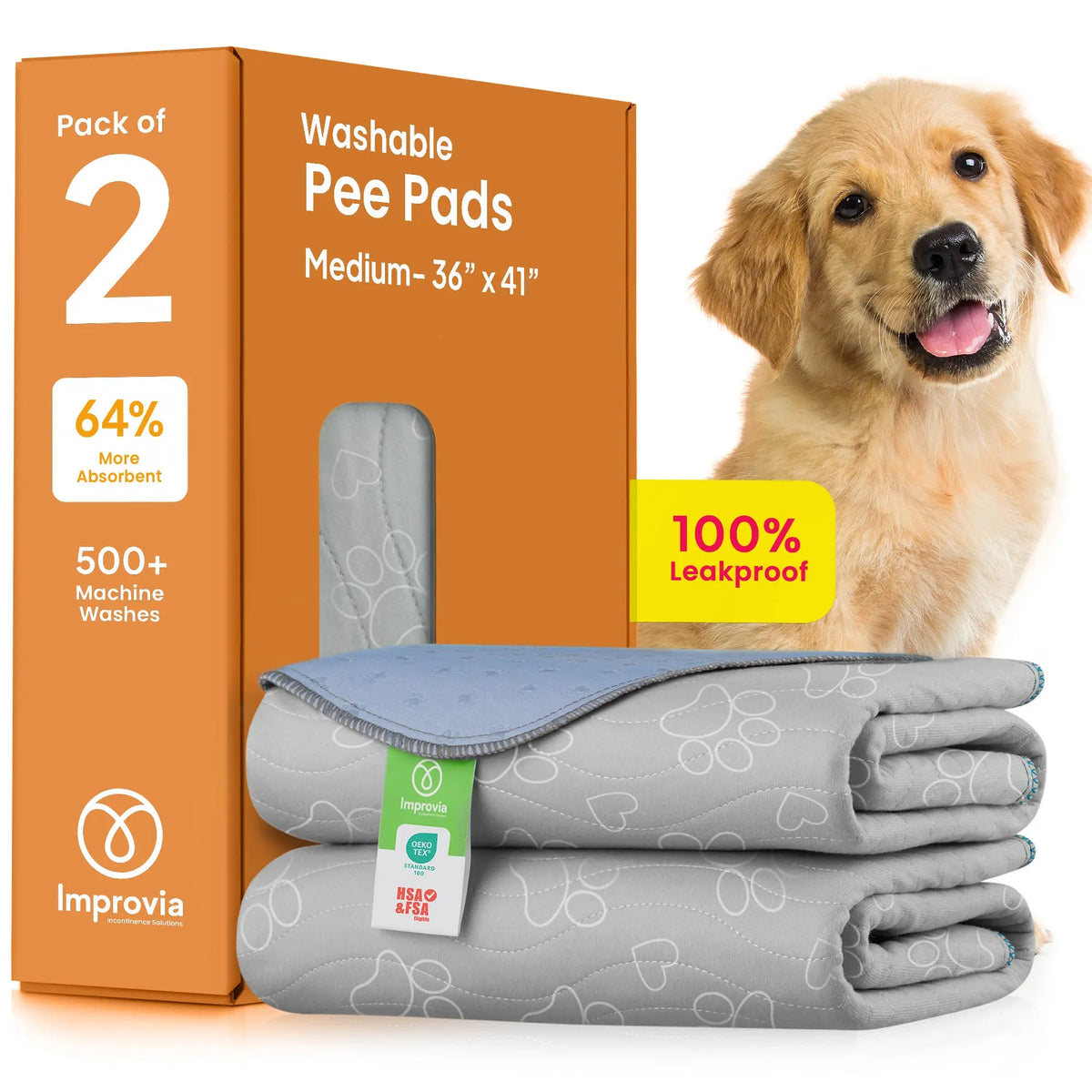 Improvia Washable Puppy Pads – Reusable Extra Absorbent Dog Training & Whelping Pads – Waterproof Floor Protection for Dogs – Made up of Polyester Blend - Leakproof Quick Drying Potty Pad - Available in 4 Sizes