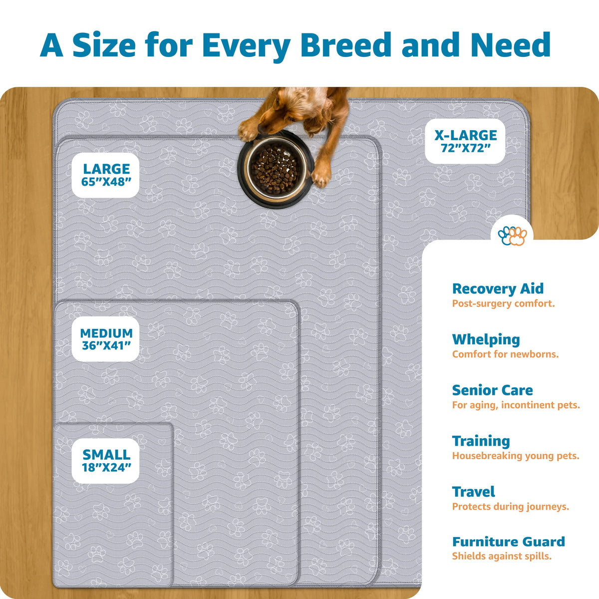 Improvia Washable Puppy Pads – Reusable Extra Absorbent Dog Training & Whelping Pads – Waterproof Floor Protection for Dogs – Made up of Polyester Blend - Leakproof Quick Drying Potty Pad - Available in 4 Sizes