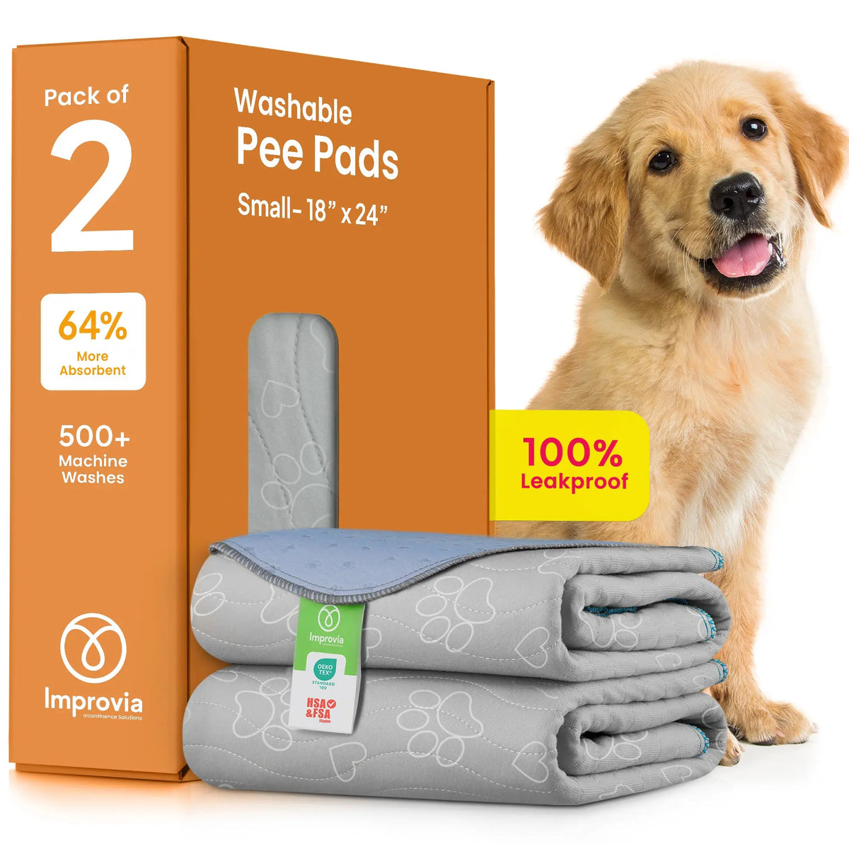 Improvia Washable Puppy Pads – Reusable Extra Absorbent Dog Training & Whelping Pads – Waterproof Floor Protection for Dogs – Made up of Polyester Blend - Leakproof Quick Drying Potty Pad - Available in 4 Sizes